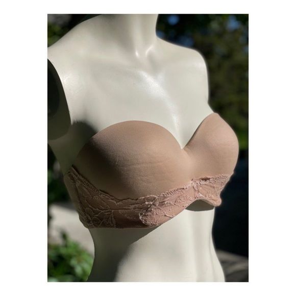 Victoria's Secret Body By Victoria Lined Strapless Bra Nude 34DD Lace Detail - Picture 2 of 9
